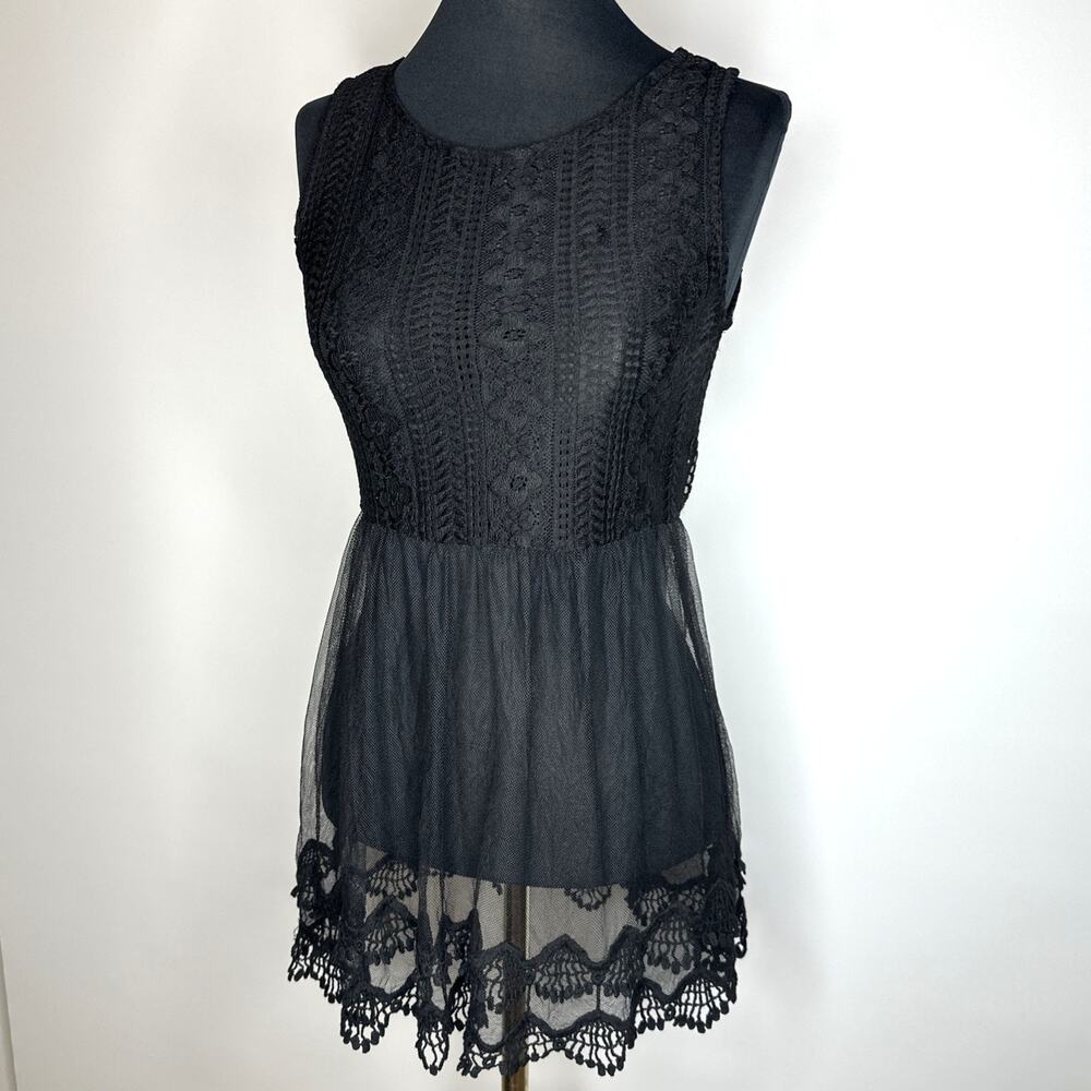 Rebellion Again Women's Size Small Black Sleeveless Lace Babydoll Dress/Tunic